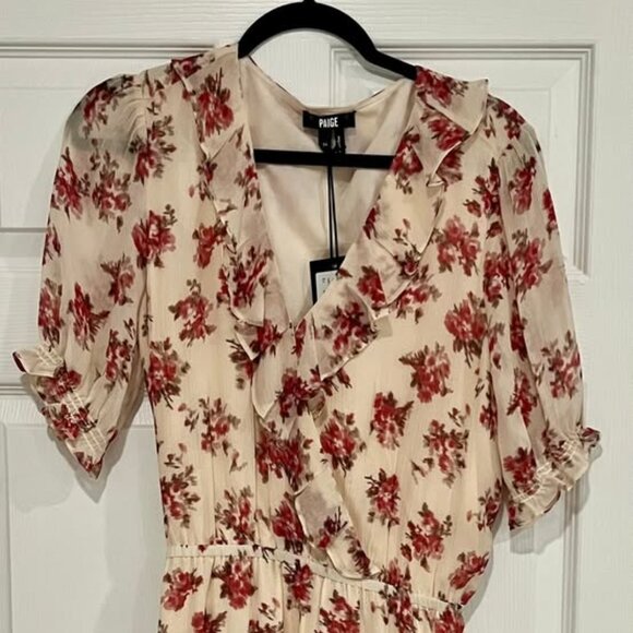 Paige Evonna Dress In Nude Cream/Cherry Red - NEW WITH TAGS - Picture 2 of 6
